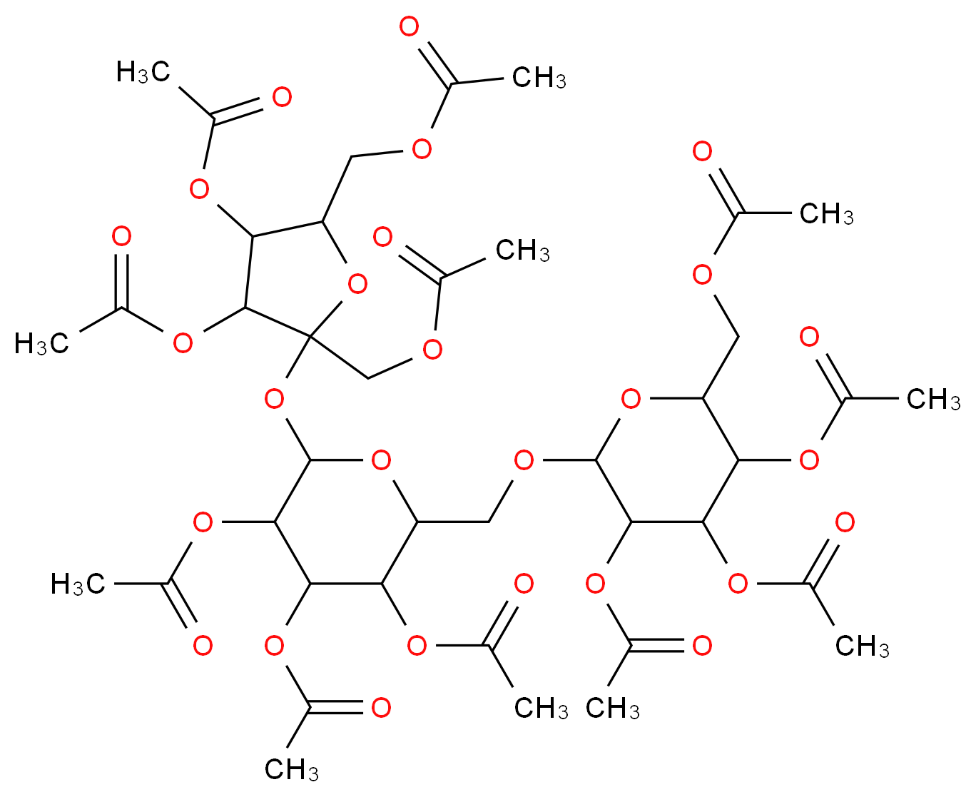 [3,4-bis(acetyloxy)-5-[(acetyloxy)methyl]-5-{[3,4,5-tris(acetyloxy)-6-({[3,4,5-tris(acetyloxy)-6-[(acetyloxy)methyl]oxan-2-yl]oxy}methyl)oxan-2-yl]oxy}oxolan-2-yl]methyl acetate_分子结构_CAS_6424-12-0