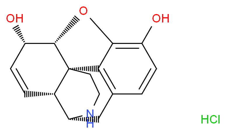 (1S,5R,13R,14S,17R)-12-oxa-4-azapentacyclo[9.6.1.0<sup>1</sup>,<sup>1</sup><sup>3</sup>.0<sup>5</sup>,<sup>1</sup><sup>7</sup>.0<sup>7</sup>,<sup>1</sup><sup>8</sup>]octadeca-7(18),8,10,15-tetraene-10,14-diol hydrochloride_分子结构_CAS_3372-02-9