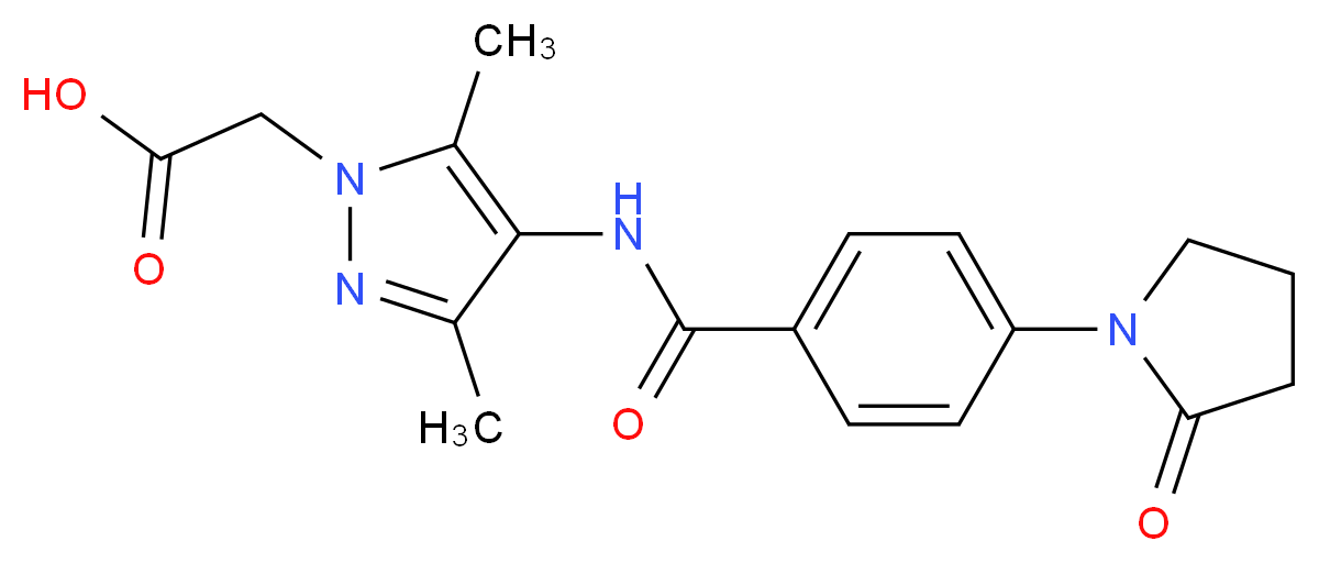 (3,5-dimethyl-4-{[4-(2-oxopyrrolidin-1-yl)benzoyl]amino}-1H-pyrazol-1-yl)acetic acid_分子结构_CAS_)