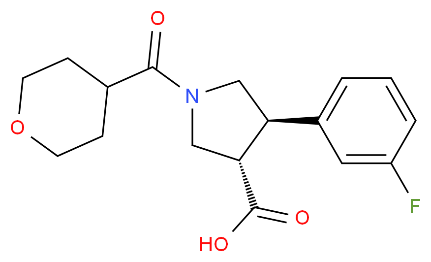(3S*,4R*)-4-(3-fluorophenyl)-1-(tetrahydro-2H-pyran-4-ylcarbonyl)pyrrolidine-3-carboxylic acid_分子结构_CAS_)