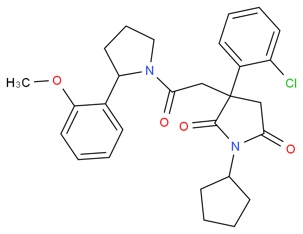3-(2-chlorophenyl)-1-cyclopentyl-3-{2-[2-(2-methoxyphenyl)-1-pyrrolidinyl]-2-oxoethyl}-2,5-pyrrolidinedione_分子结构_CAS_)