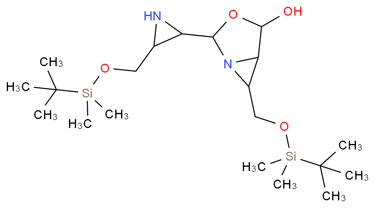 6-{[(tert-butyldimethylsilyl)oxy]methyl}-2-(3-{[(tert-butyldimethylsilyl)oxy]methyl}aziridin-2-yl)-3-oxa-1-azabicyclo[3.1.0]hexan-4-ol_分子结构_CAS_919101-35-2