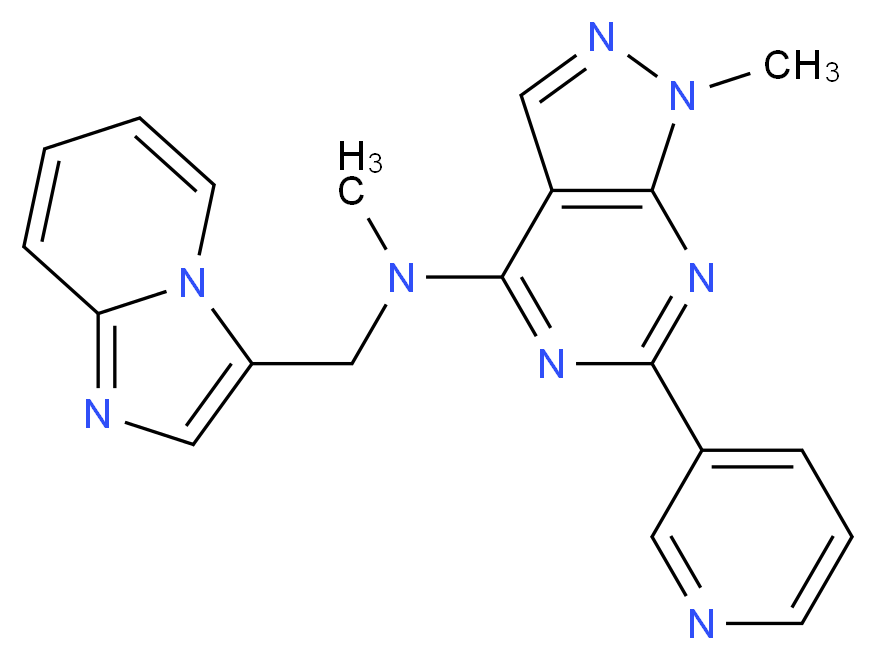 N-(imidazo[1,2-a]pyridin-3-ylmethyl)-N,1-dimethyl-6-pyridin-3-yl-1H-pyrazolo[3,4-d]pyrimidin-4-amine_分子结构_CAS_)