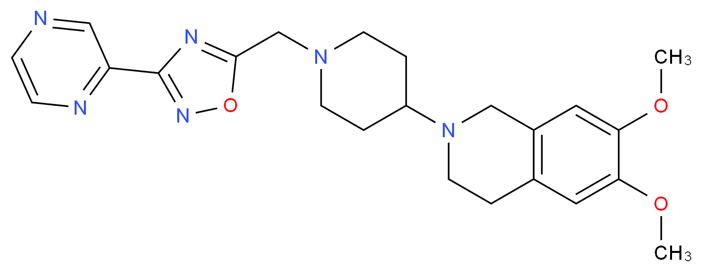 6,7-dimethoxy-2-(1-{[3-(2-pyrazinyl)-1,2,4-oxadiazol-5-yl]methyl}-4-piperidinyl)-1,2,3,4-tetrahydroisoquinoline_分子结构_CAS_)