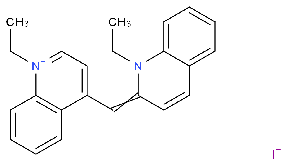 1-ethyl-4-[(1-ethyl-1,2-dihydroquinolin-2-ylidene)methyl]quinolin-1-ium iodide_分子结构_CAS_634-21-9