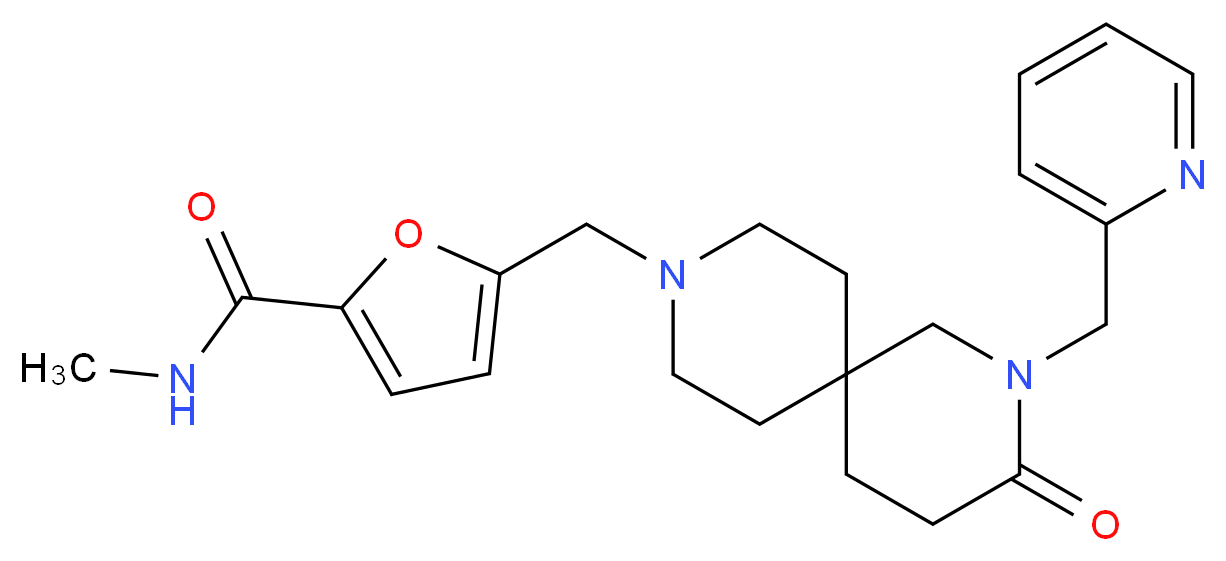 N-methyl-5-{[3-oxo-2-(pyridin-2-ylmethyl)-2,9-diazaspiro[5.5]undec-9-yl]methyl}-2-furamide_分子结构_CAS_)