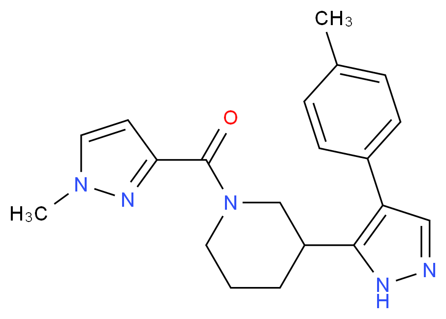 3-[4-(4-methylphenyl)-1H-pyrazol-5-yl]-1-[(1-methyl-1H-pyrazol-3-yl)carbonyl]piperidine_分子结构_CAS_)