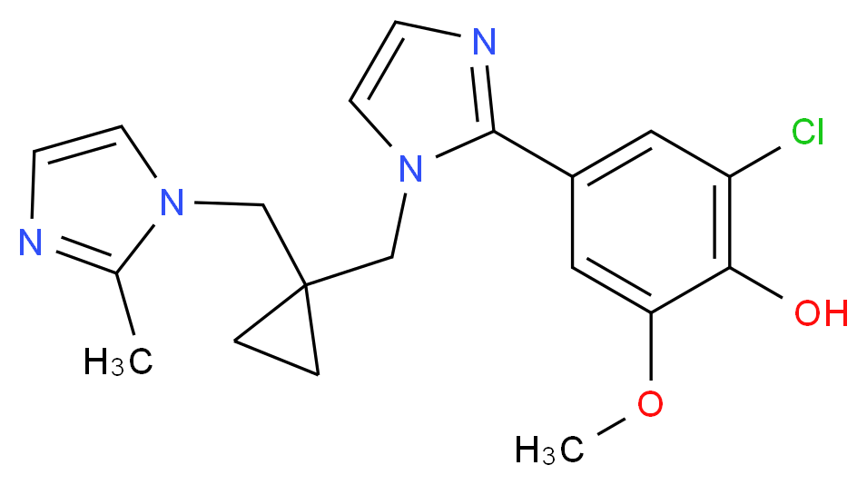 2-chloro-6-methoxy-4-[1-({1-[(2-methyl-1H-imidazol-1-yl)methyl]cyclopropyl}methyl)-1H-imidazol-2-yl]phenol_分子结构_CAS_)