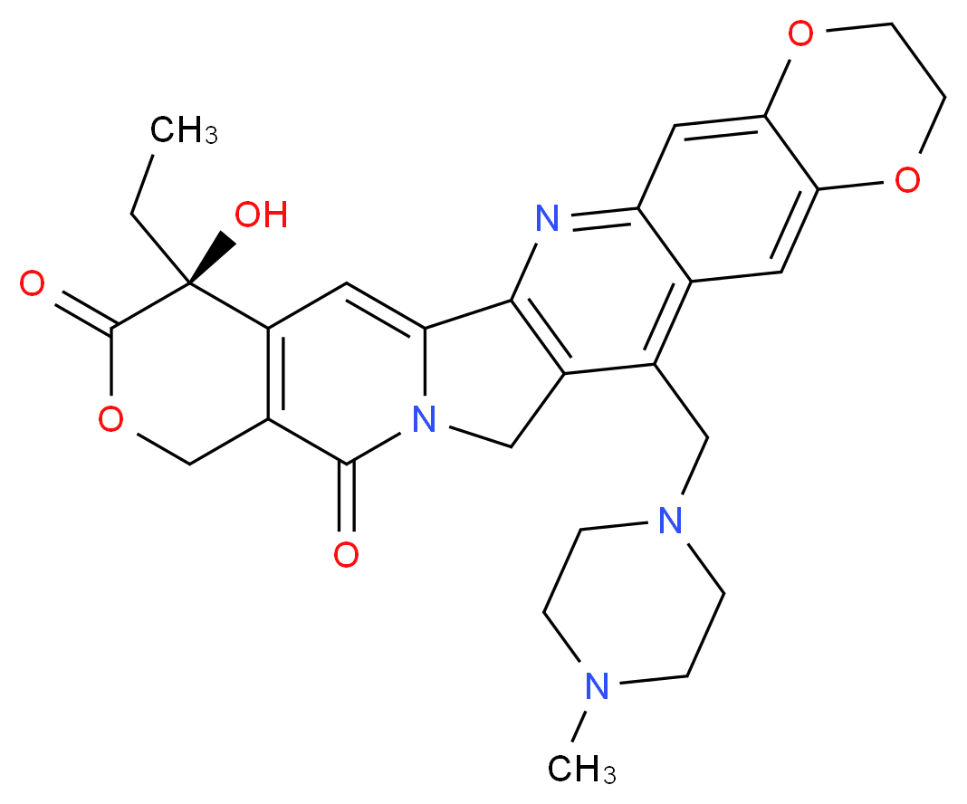 (18S)-18-ethyl-18-hydroxy-2-[(4-methylpiperazin-1-yl)methyl]-6,9,20-trioxa-13,24-diazahexacyclo[12.11.0.0<sup>3</sup>,<sup>1</sup><sup>2</sup>.0<sup>5</sup>,<sup>1</sup><sup>0</sup>.0<sup>1</sup><sup>5</sup>,<sup>2</sup><sup>4</sup>.0<sup>1</sup><sup>7</sup>,<sup>2</sup><sup>2</sup>]pentacosa-1(14),2,4,10,12,15,17(22)-heptaene-19,23-dione_分子结构_CAS_149882-10-0