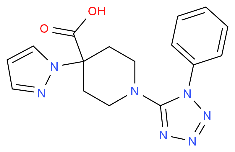 1-(1-phenyl-1H-tetrazol-5-yl)-4-(1H-pyrazol-1-yl)piperidine-4-carboxylic acid_分子结构_CAS_)
