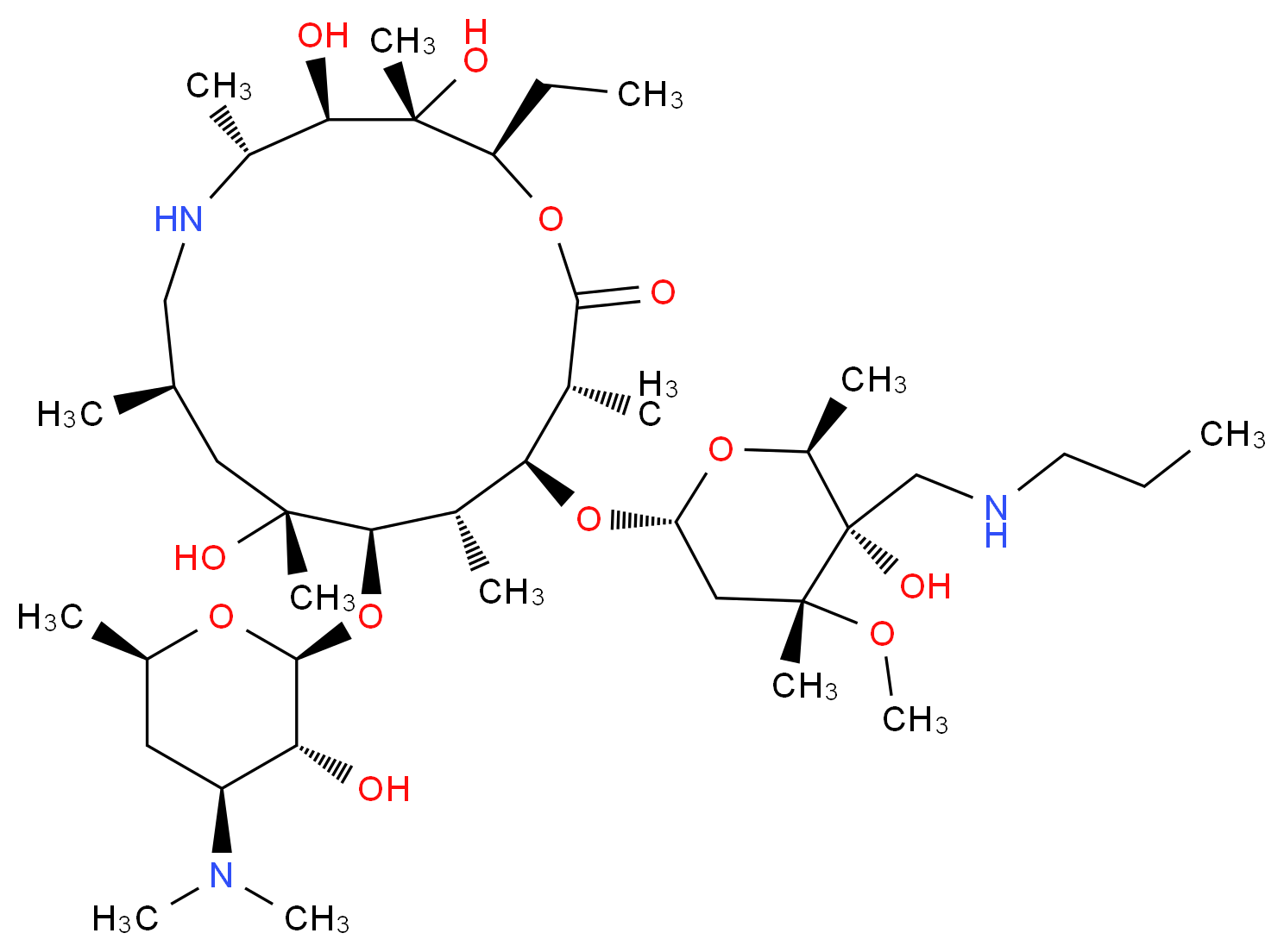 (2R,3S,4R,5R,8R,10R,11R,12S,13S,14R)-11-{[(2S,3R,4S,6R)-4-(dimethylamino)-3-hydroxy-6-methyloxan-2-yl]oxy}-2-ethyl-3,4,10-trihydroxy-13-{[(2R,4R,5S,6S)-5-hydroxy-4-methoxy-4,6-dimethyl-5-[(propylamino)methyl]oxan-2-yl]oxy}-3,5,8,10,12,14-hexamethyl-1-oxa-6-azacyclopentadecan-15-one_分子结构_CAS_217500-96-4