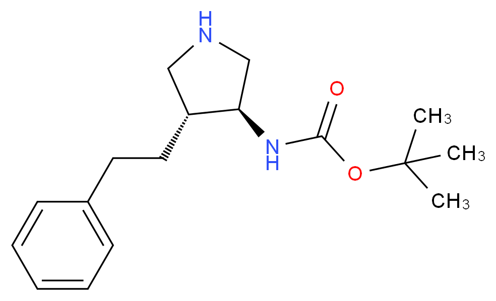 tert-butyl N-[(3S,4R)-4-(2-phenylethyl)pyrrolidin-3-yl]carbamate_分子结构_CAS_1260606-06-1