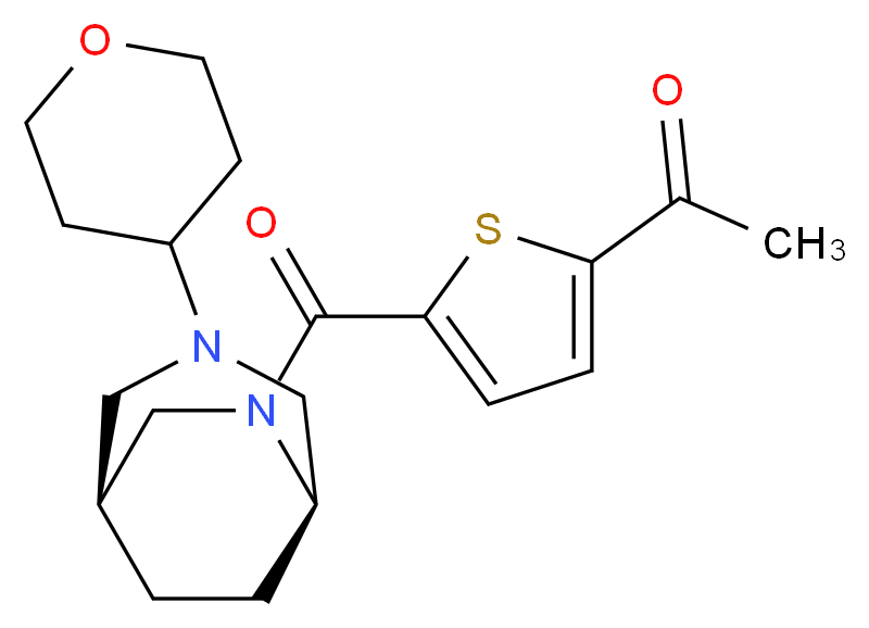 1-(5-{[(1S*,5R*)-3-(tetrahydro-2H-pyran-4-yl)-3,6-diazabicyclo[3.2.2]non-6-yl]carbonyl}-2-thienyl)ethanone_分子结构_CAS_)