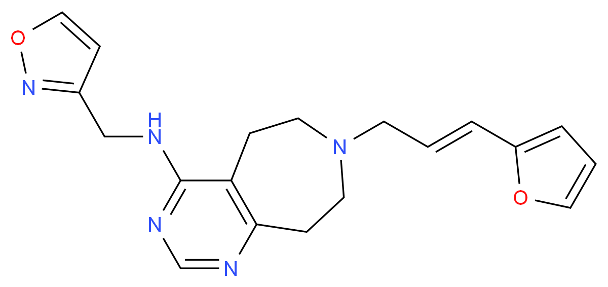 7-[(2E)-3-(2-furyl)prop-2-en-1-yl]-N-(isoxazol-3-ylmethyl)-6,7,8,9-tetrahydro-5H-pyrimido[4,5-d]azepin-4-amine_分子结构_CAS_)
