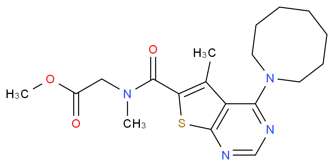 methyl N-{[4-(1-azocanyl)-5-methylthieno[2,3-d]pyrimidin-6-yl]carbonyl}-N-methylglycinate_分子结构_CAS_)