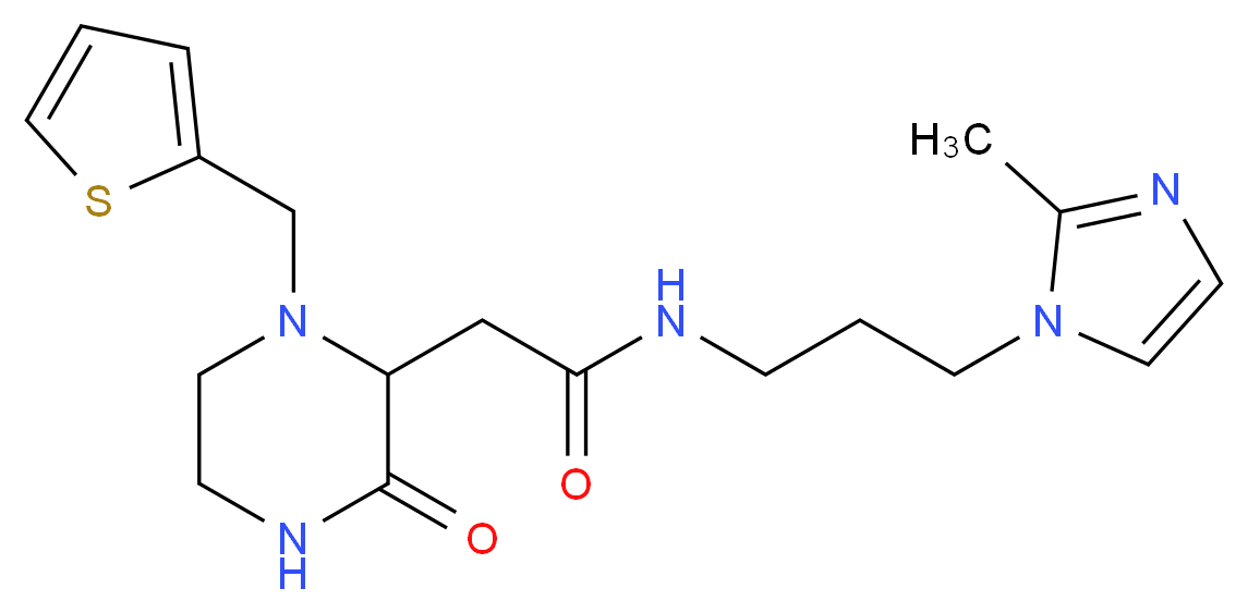 N-[3-(2-methyl-1H-imidazol-1-yl)propyl]-2-[3-oxo-1-(2-thienylmethyl)-2-piperazinyl]acetamide_分子结构_CAS_)