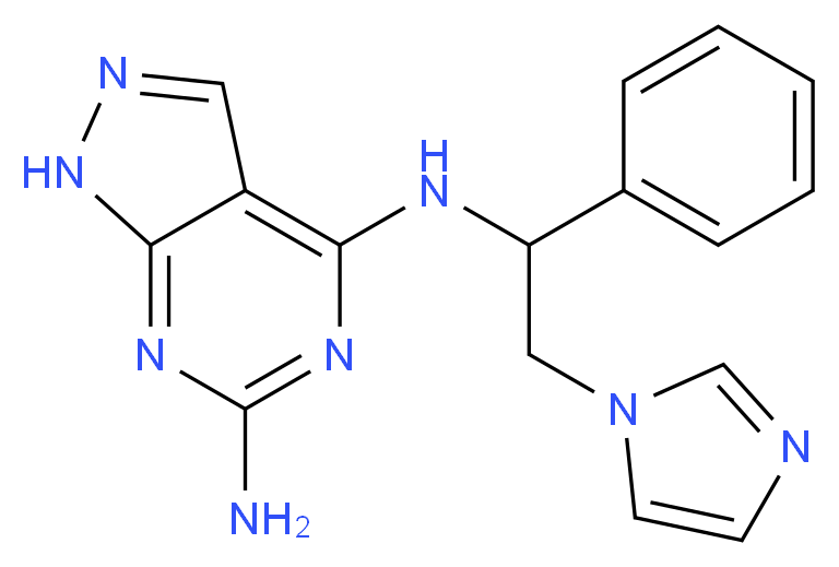 N~4~-[2-(1H-imidazol-1-yl)-1-phenylethyl]-1H-pyrazolo[3,4-d]pyrimidine-4,6-diamine_分子结构_CAS_)