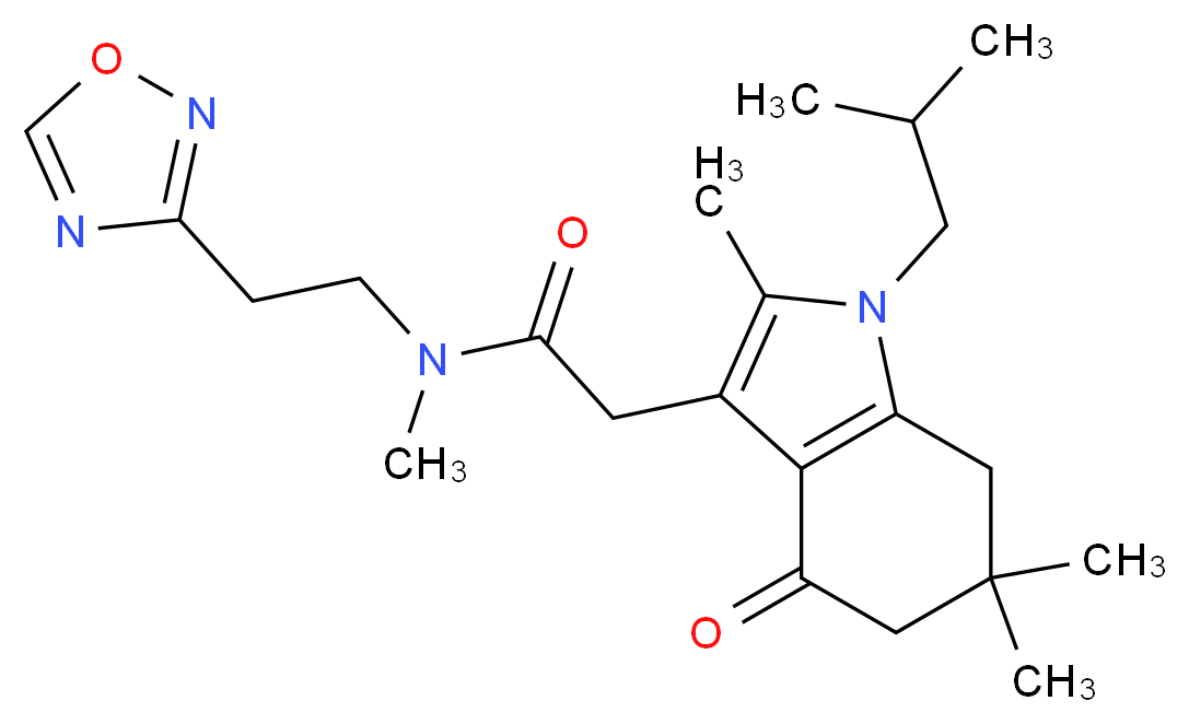 2-(1-isobutyl-2,6,6-trimethyl-4-oxo-4,5,6,7-tetrahydro-1H-indol-3-yl)-N-methyl-N-[2-(1,2,4-oxadiazol-3-yl)ethyl]acetamide_分子结构_CAS_)