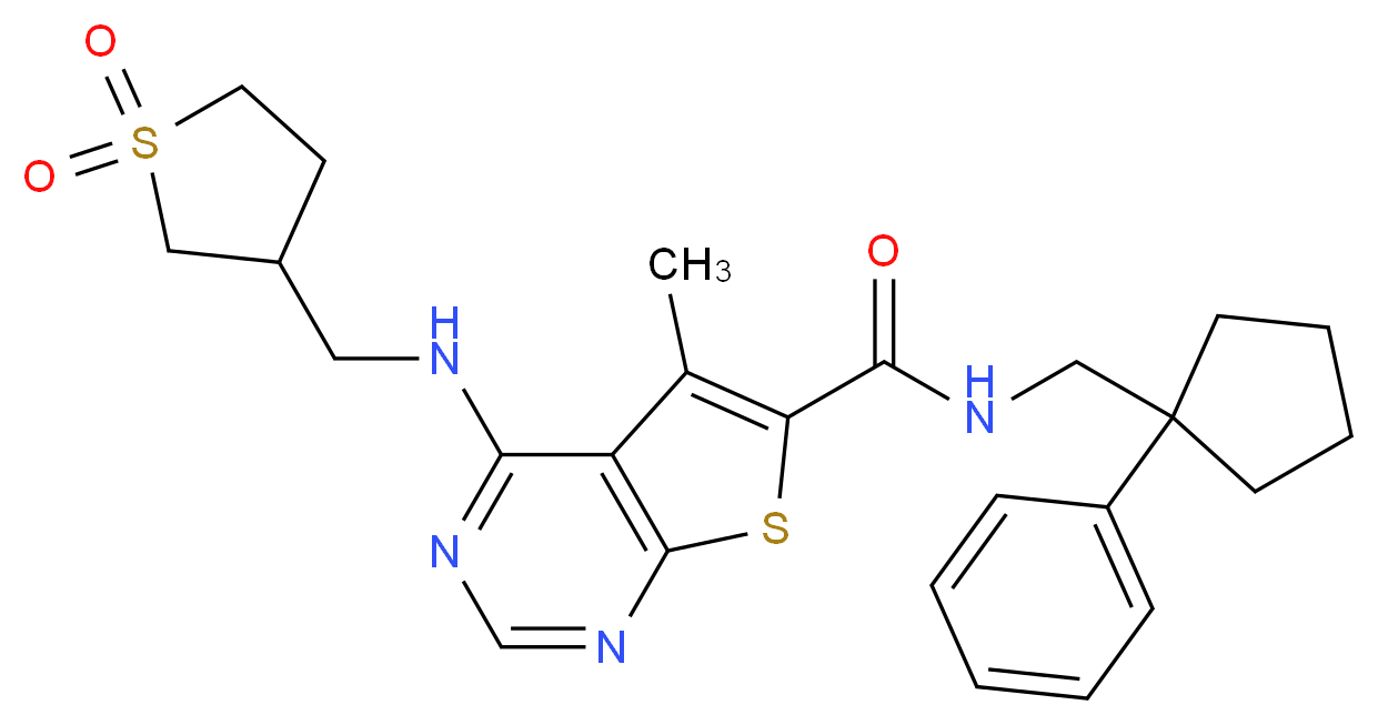 4-{[(1,1-dioxidotetrahydro-3-thienyl)methyl]amino}-5-methyl-N-[(1-phenylcyclopentyl)methyl]thieno[2,3-d]pyrimidine-6-carboxamide_分子结构_CAS_)