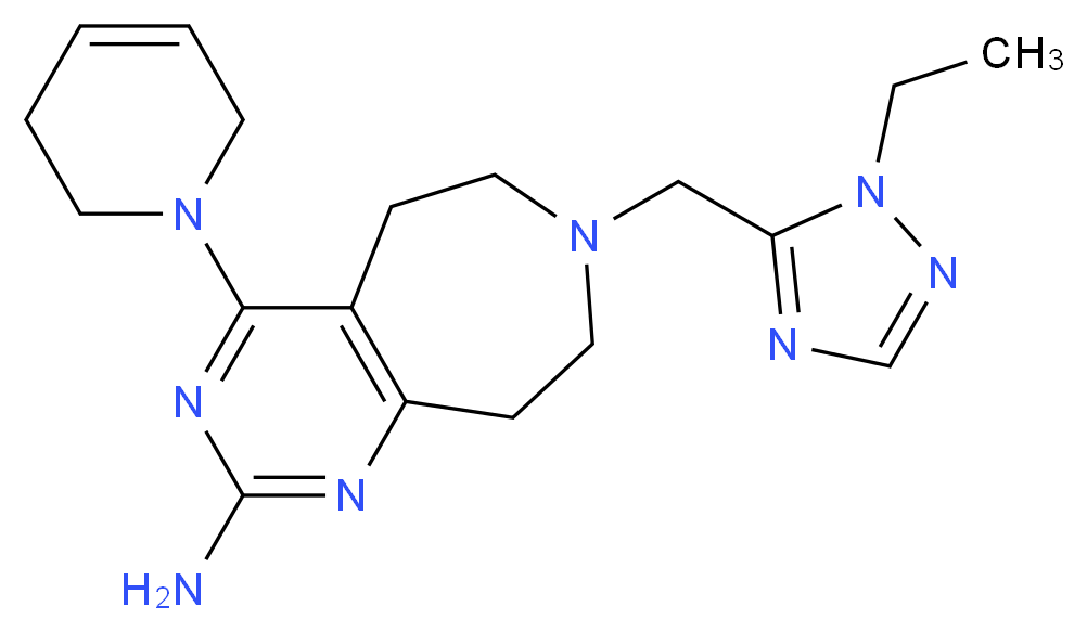 4-(3,6-dihydropyridin-1(2H)-yl)-7-[(1-ethyl-1H-1,2,4-triazol-5-yl)methyl]-6,7,8,9-tetrahydro-5H-pyrimido[4,5-d]azepin-2-amine_分子结构_CAS_)