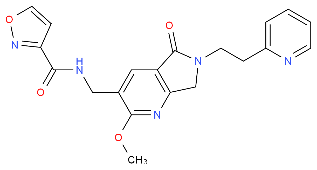 N-{[2-methoxy-5-oxo-6-(2-pyridin-2-ylethyl)-6,7-dihydro-5H-pyrrolo[3,4-b]pyridin-3-yl]methyl}isoxazole-3-carboxamide_分子结构_CAS_)