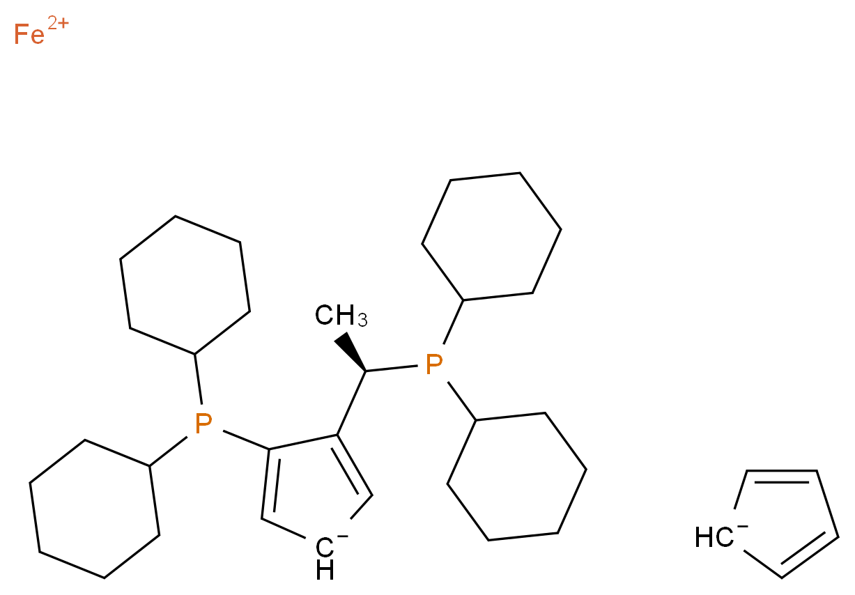 λ<sup>2</sup>-iron(2+) ion 3-(dicyclohexylphosphanyl)-4-[(1R)-1-(dicyclohexylphosphanyl)ethyl]cyclopenta-2,4-dien-1-ide cyclopenta-2,4-dien-1-ide_分子结构_CAS_167416-28-6