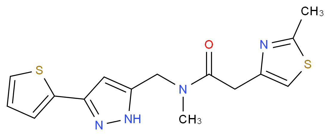 N-methyl-2-(2-methyl-1,3-thiazol-4-yl)-N-{[3-(2-thienyl)-1H-pyrazol-5-yl]methyl}acetamide_分子结构_CAS_)