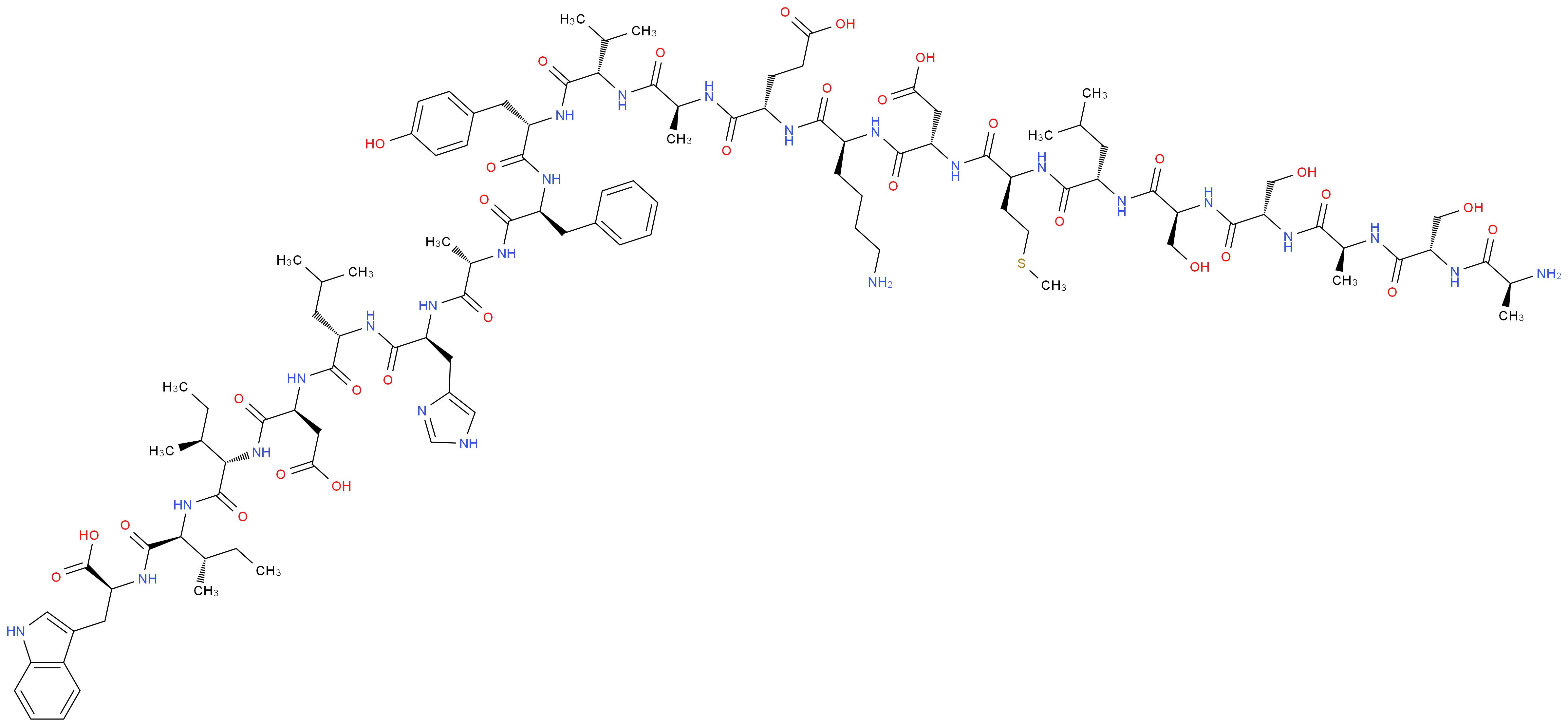 (4S)-4-[(2S)-6-amino-2-[(2S)-2-[(2S)-2-[(2S)-2-[(2S)-2-[(2S)-2-[(2S)-2-[(2S)-2-[(2S)-2-aminopropanamido]-3-hydroxypropanamido]propanamido]-3-hydroxypropanamido]-3-hydroxypropanamido]-4-methylpentanamido]-4-(methylsulfanyl)butanamido]-3-carboxypropanamido]hexanamido]-4-{[(1S)-1-{[(1S)-1-{[(1S)-1-{[(1S)-1-{[(1S)-1-{[(1S)-1-{[(1S)-1-{[(1S)-2-carboxy-1-{[(1S,2S)-1-{[(1S,2S)-1-{[(1S)-1-carboxy-2-(1H-indol-3-yl)ethyl]carbamoyl}-2-methylbutyl]carbamoyl}-2-methylbutyl]carbamoyl}ethyl]carbamoyl}-3-methylbutyl]carbamoyl}-2-(1H-imidazol-4-yl)ethyl]carbamoyl}ethyl]carbamoyl}-2-phenylethyl]carbamoyl}-2-(4-hydroxyphenyl)ethyl]carbamoyl}-2-methylpropyl]carbamoyl}ethyl]carbamoyl}butanoic acid_分子结构_CAS_121204-87-3