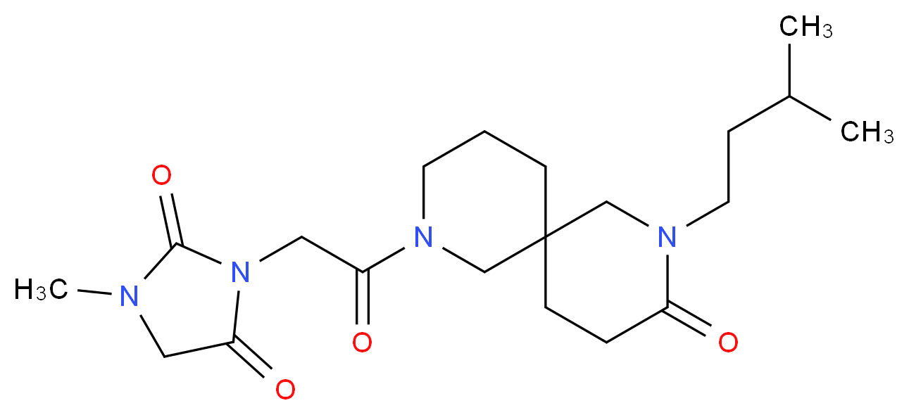 1-methyl-3-{2-[8-(3-methylbutyl)-9-oxo-2,8-diazaspiro[5.5]undec-2-yl]-2-oxoethyl}imidazolidine-2,4-dione_分子结构_CAS_)