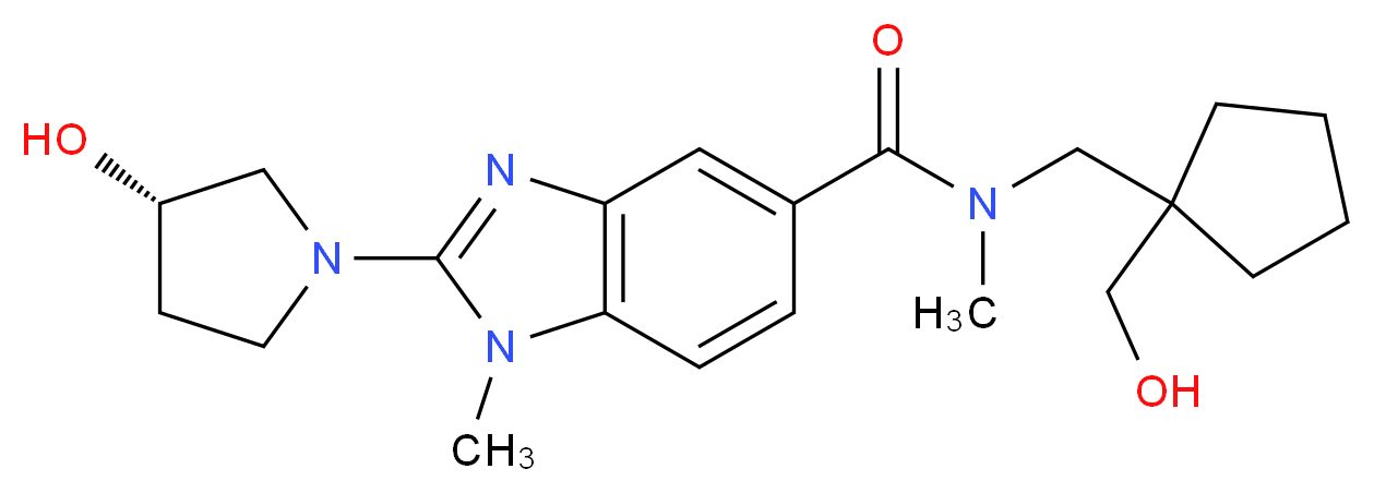 N-{[1-(hydroxymethyl)cyclopentyl]methyl}-2-[(3S)-3-hydroxy-1-pyrrolidinyl]-N,1-dimethyl-1H-benzimidazole-5-carboxamide_分子结构_CAS_)