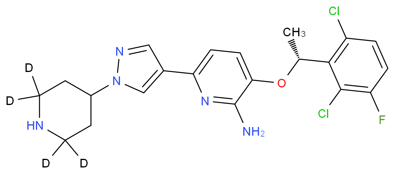 3-[(1R)-1-(2,6-dichloro-3-fluorophenyl)ethoxy]-6-{1-[(2,2,6,6-<sup>2</sup>H<sub>4</sub>)piperidin-4-yl]-1H-pyrazol-4-yl}pyridin-2-amine_分子结构_CAS_877399-52-5