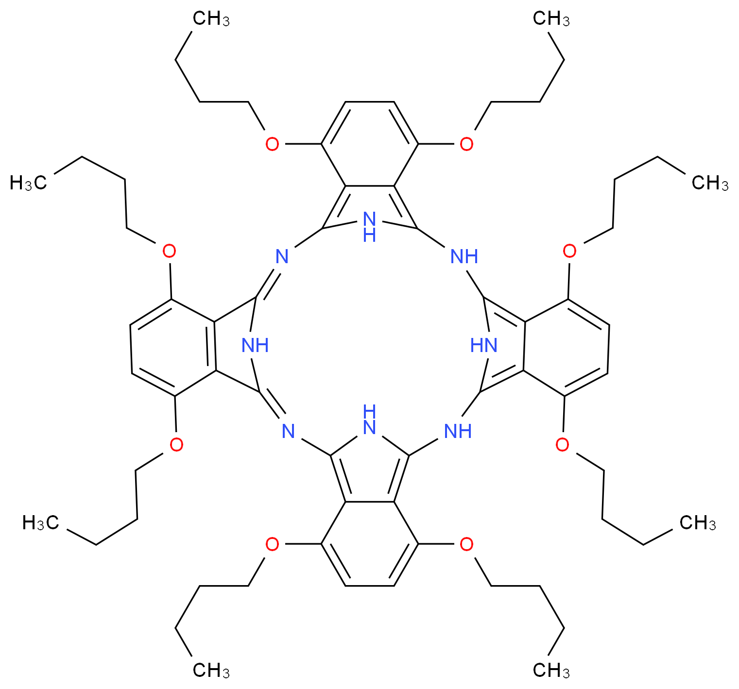 5,8,14,17,23,26,32,35-octabutoxy-2,11,20,29,37,38,39,40-octaazanonacyclo[28.6.1.1<sup>3</sup>,<sup>1</sup><sup>0</sup>.1<sup>1</sup><sup>2</sup>,<sup>1</sup><sup>9</sup>.1<sup>2</sup><sup>1</sup>,<sup>2</sup><sup>8</sup>.0<sup>4</sup>,<sup>9</sup>.0<sup>1</sup><sup>3</sup>,<sup>1</sup><sup>8</sup>.0<sup>2</sup><sup>2</sup>,<sup>2</sup><sup>7</sup>.0<sup>3</sup><sup>1</sup>,<sup>3</sup><sup>6</sup>]tetraconta-1,3,5,7,9,12,14,16,18,21,23,25,27,29,31,33,35-heptadecaene_分子结构_CAS_116453-73-7