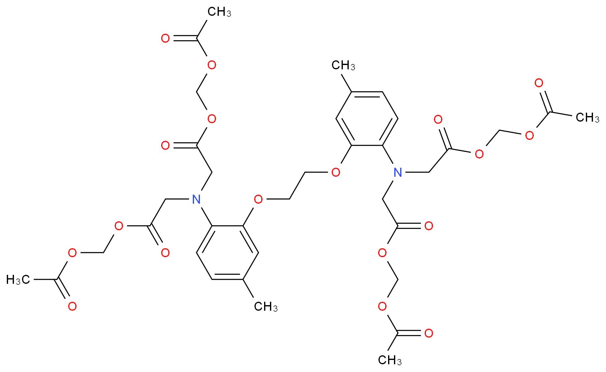 (acetyloxy)methyl 2-({2-[(acetyloxy)methoxy]-2-oxoethyl}[2-(2-{2-[bis({2-[(acetyloxy)methoxy]-2-oxoethyl})amino]-5-methylphenoxy}ethoxy)-4-methylphenyl]amino)acetate_分子结构_CAS_147504-94-7