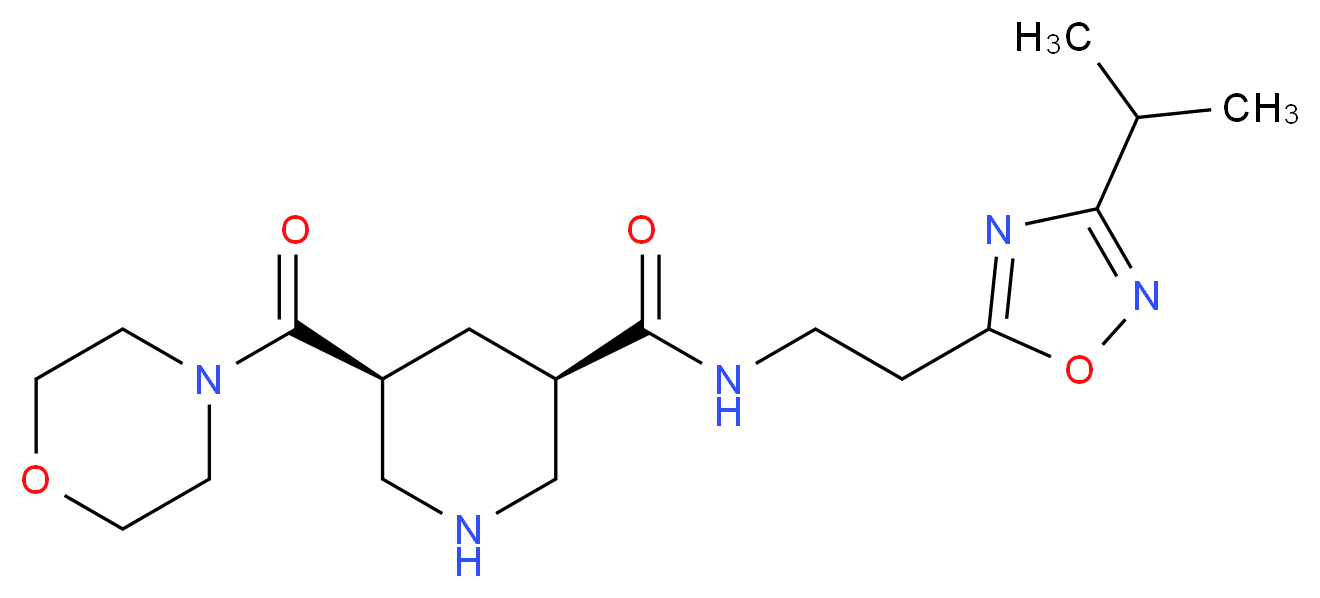 (3R*,5S*)-N-[2-(3-isopropyl-1,2,4-oxadiazol-5-yl)ethyl]-5-(morpholin-4-ylcarbonyl)piperidine-3-carboxamide_分子结构_CAS_)