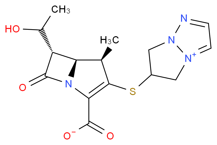 6-{[(4R,5S,6S)-2-carboxylato-6-(1-hydroxyethyl)-4-methyl-7-oxo-1-azabicyclo[3.2.0]hept-2-en-3-yl]sulfanyl}-5H,6H,7H-1,4$l^{5},8-pyrazolo[1,2-a][1$l^{5},2,3]triazol-4-ylium_分子结构_CAS_120410-24-4