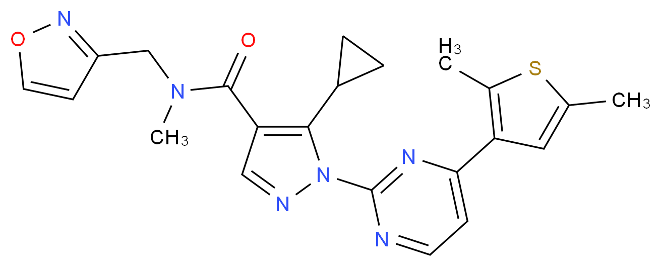 5-cyclopropyl-1-[4-(2,5-dimethyl-3-thienyl)-2-pyrimidinyl]-N-(3-isoxazolylmethyl)-N-methyl-1H-pyrazole-4-carboxamide_分子结构_CAS_)