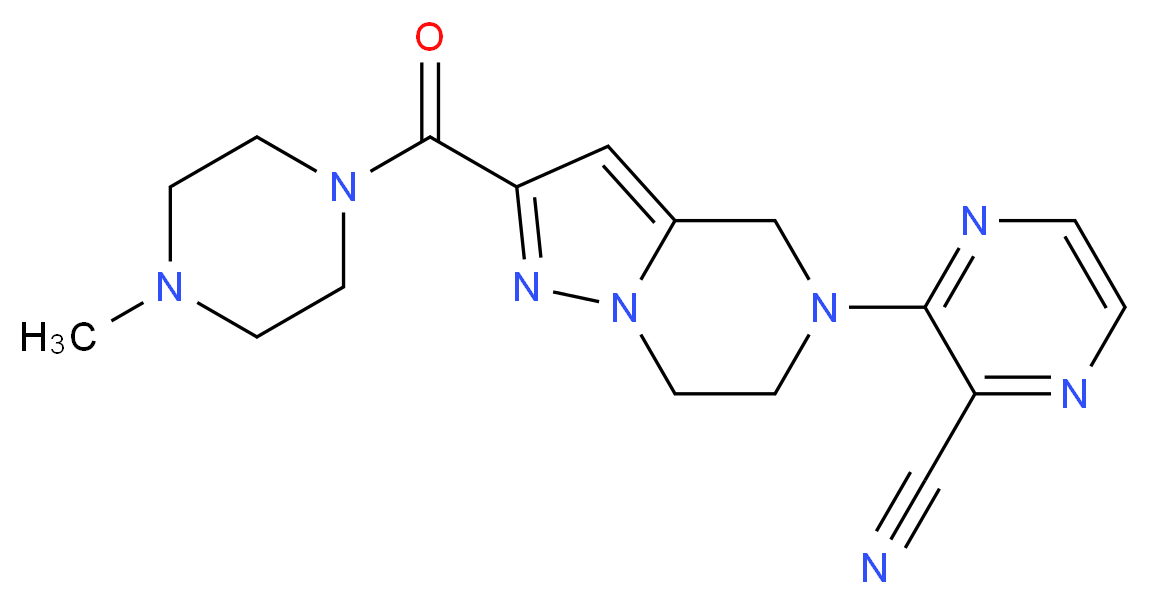 3-[2-[(4-methylpiperazin-1-yl)carbonyl]-6,7-dihydropyrazolo[1,5-a]pyrazin-5(4H)-yl]pyrazine-2-carbonitrile_分子结构_CAS_)