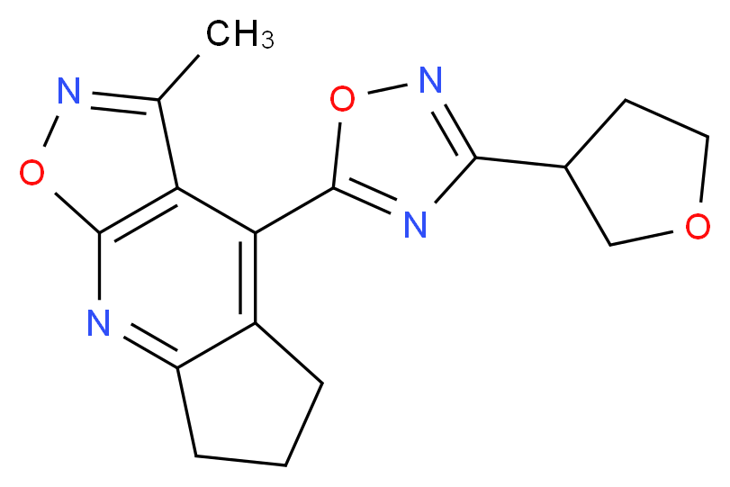 3-methyl-4-[3-(tetrahydrofuran-3-yl)-1,2,4-oxadiazol-5-yl]-6,7-dihydro-5H-cyclopenta[b]isoxazolo[4,5-e]pyridine_分子结构_CAS_)