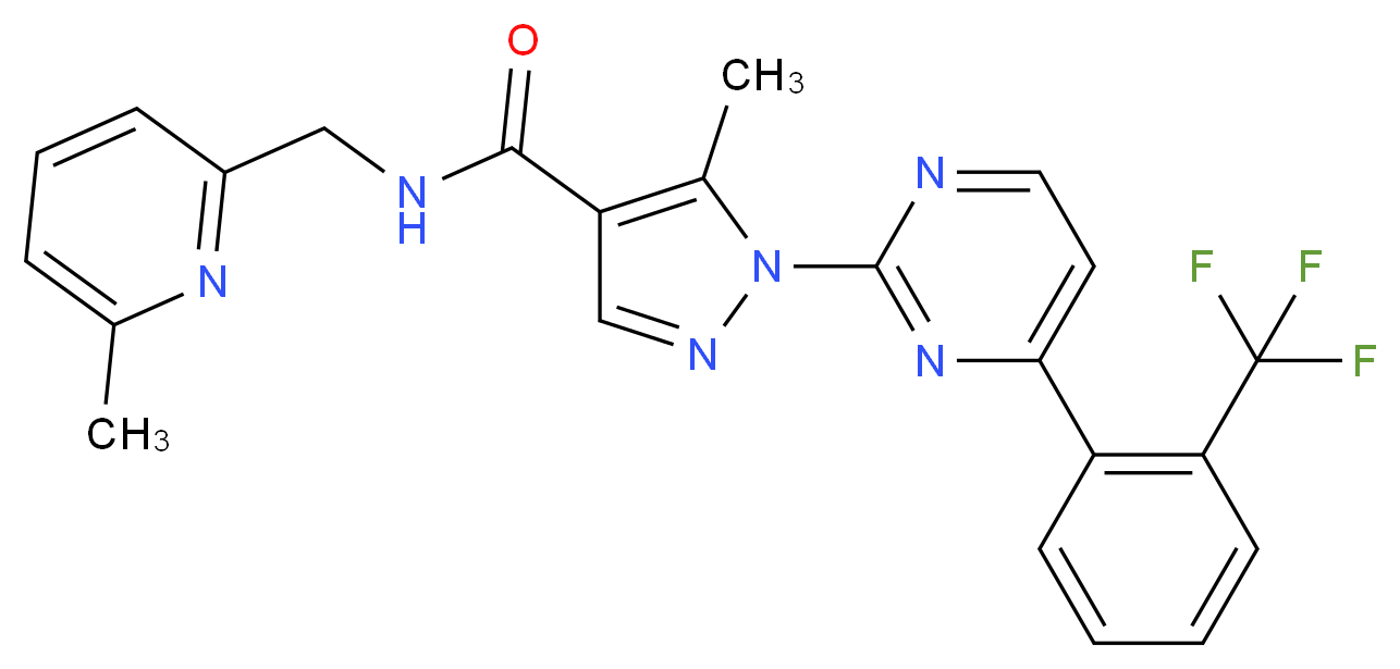 5-methyl-N-[(6-methyl-2-pyridinyl)methyl]-1-{4-[2-(trifluoromethyl)phenyl]-2-pyrimidinyl}-1H-pyrazole-4-carboxamide_分子结构_CAS_)