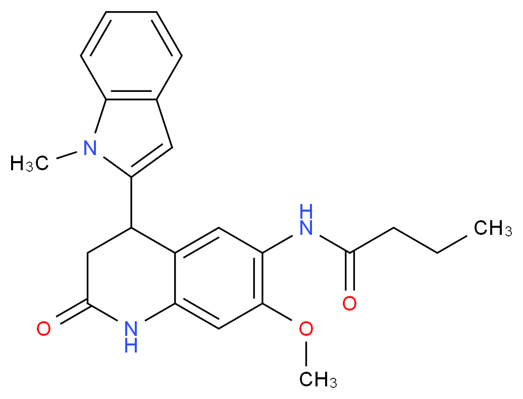 N-[7-methoxy-4-(1-methyl-1H-indol-2-yl)-2-oxo-1,2,3,4-tetrahydroquinolin-6-yl]butanamide_分子结构_CAS_)