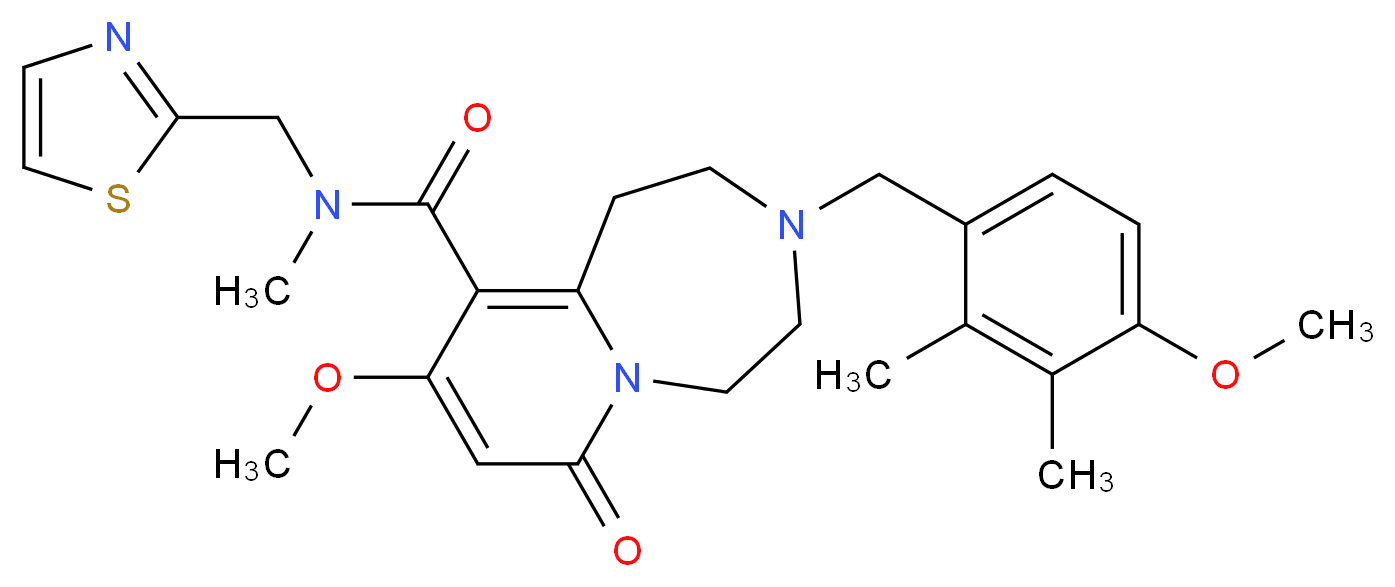 9-methoxy-3-(4-methoxy-2,3-dimethylbenzyl)-N-methyl-7-oxo-N-(1,3-thiazol-2-ylmethyl)-1,2,3,4,5,7-hexahydropyrido[1,2-d][1,4]diazepine-10-carboxamide_分子结构_CAS_)