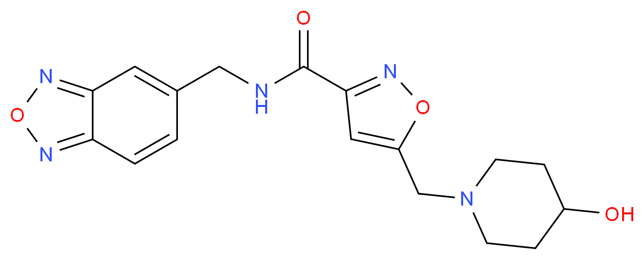 N-(2,1,3-benzoxadiazol-5-ylmethyl)-5-[(4-hydroxypiperidin-1-yl)methyl]isoxazole-3-carboxamide_分子结构_CAS_)
