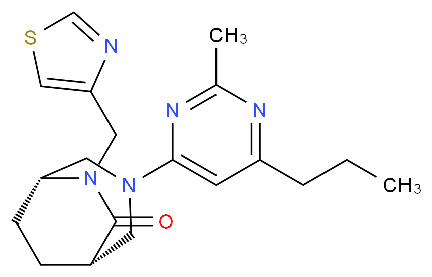 (1S*,5R*)-3-(2-methyl-6-propylpyrimidin-4-yl)-6-(1,3-thiazol-4-ylmethyl)-3,6-diazabicyclo[3.2.2]nonan-7-one_分子结构_CAS_)
