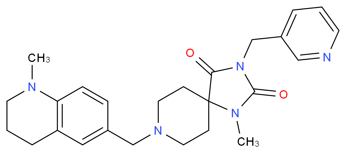1-methyl-8-[(1-methyl-1,2,3,4-tetrahydro-6-quinolinyl)methyl]-3-(3-pyridinylmethyl)-1,3,8-triazaspiro[4.5]decane-2,4-dione_分子结构_CAS_)