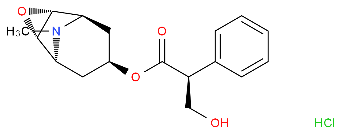 (1R,2R,4S,5S,7S)-9-methyl-3-oxa-9-azatricyclo[3.3.1.0<sup>2</sup>,<sup>4</sup>]nonan-7-yl (2S)-3-hydroxy-2-phenylpropanoate hydrochloride_分子结构_CAS_55-16-3