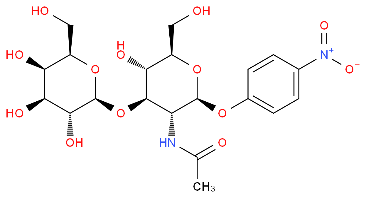 N-[(2S,3R,4R,5S,6R)-5-hydroxy-6-(hydroxymethyl)-2-(4-nitrophenoxy)-4-{[(2R,3R,4S,5R,6R)-3,4,5-trihydroxy-6-(hydroxymethyl)oxan-2-yl]oxy}oxan-3-yl]acetamide_分子结构_CAS_57467-13-7
