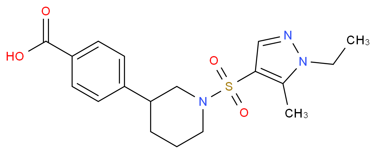4-{1-[(1-ethyl-5-methyl-1H-pyrazol-4-yl)sulfonyl]piperidin-3-yl}benzoic acid_分子结构_CAS_)