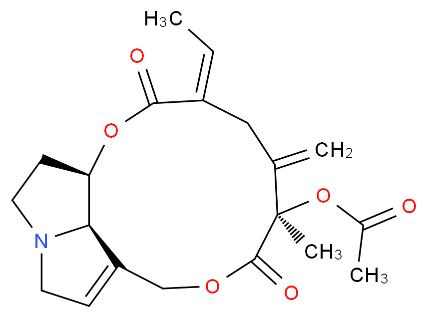 (1R,4Z,7R,17R)-4-ethylidene-7-methyl-6-methylidene-3,8-dioxo-2,9-dioxa-14-azatricyclo[9.5.1.0<sup>1</sup><sup>4</sup>,<sup>1</sup><sup>7</sup>]heptadec-11-en-7-yl acetate_分子结构_CAS_90341-45-0