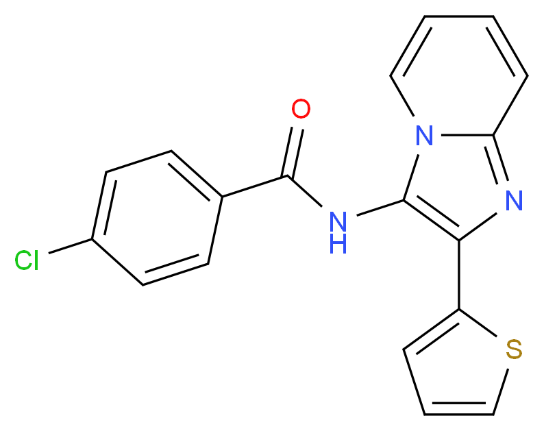 4-chloro-N-[2-(thiophen-2-yl)imidazo[1,2-a]pyridin-3-yl]benzamide_分子结构_CAS_374084-31-8