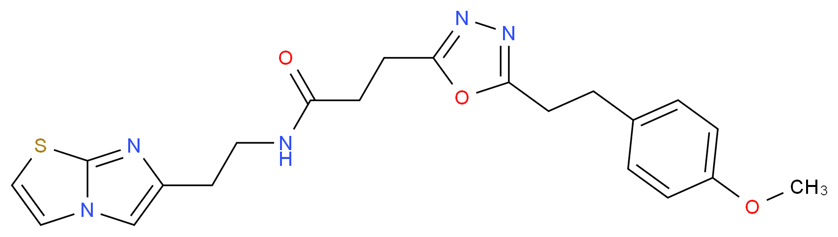 N-(2-imidazo[2,1-b][1,3]thiazol-6-ylethyl)-3-{5-[2-(4-methoxyphenyl)ethyl]-1,3,4-oxadiazol-2-yl}propanamide_分子结构_CAS_)
